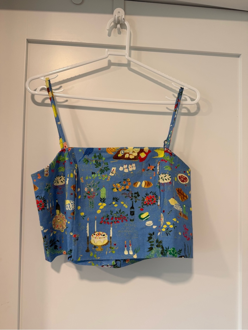RHODE Blue Printed Spaghetti-Strap Crop Top
